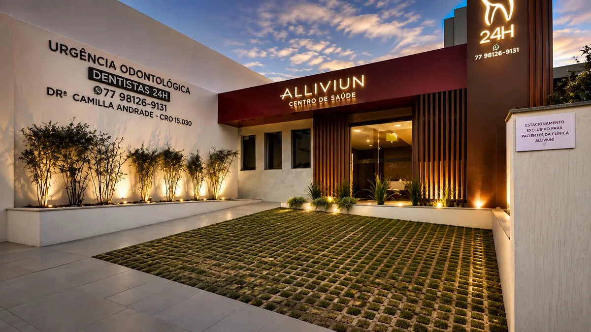 Fachada da Alliviun ao entardecer